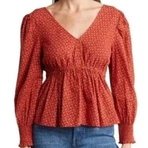 NWOT Madewell Campden Daisies Smocked V-Neck Blouse Sz M
